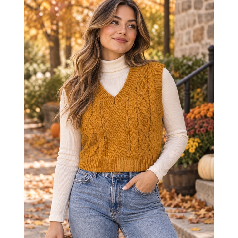 Arizona Jean Co. Women's Cropped Cable Knit Sweater Vest – Size Large – NWT